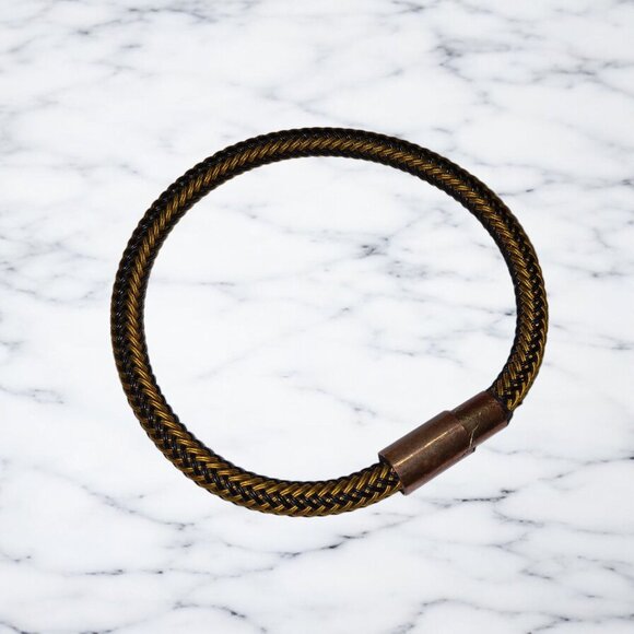 Vintage Braided Copper & Bronze Magnetic Clasp Bracelet Art Deco Chunky Healing - Picture 1 of 7